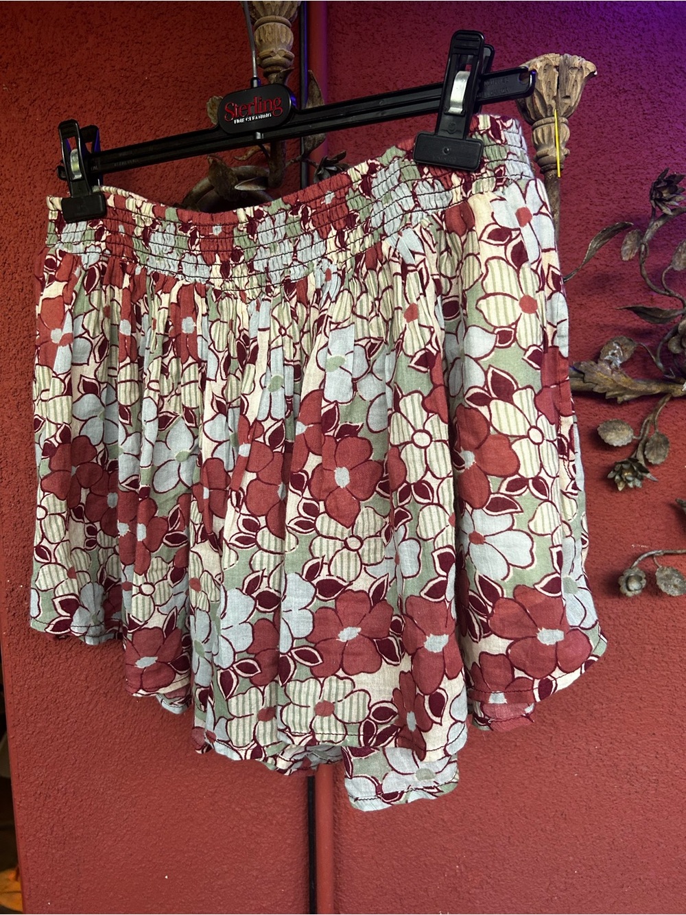 Free People Rust, Baby Blue, Cream Floral Two-Piece Skort Set Size L-XL - Picture 4 of 9